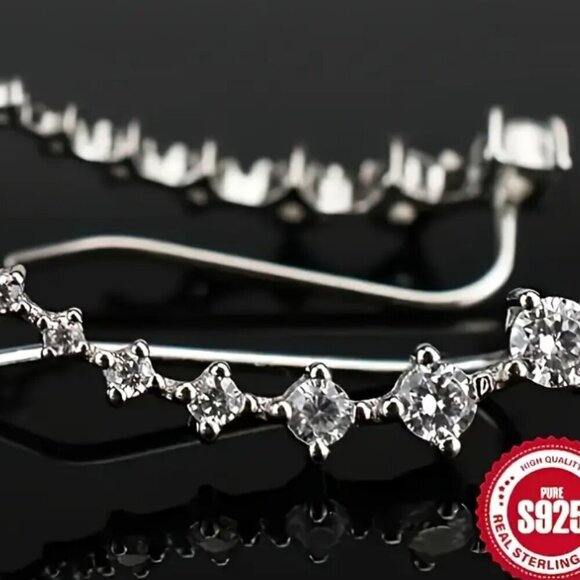 925 Silver Climber Earrings 7 Diamond Zirconias NWT - Picture 3 of 3
